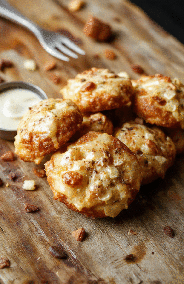 A close-up of golden-brown pretzel bites topped with melted Rolo chocolates, arranged on a rustic wooden board with a few pretzels broken to show the gooey caramel and chocolate interior, styled casually with a soft-focus background highlighting the glossy, melty textures and inviting appeal