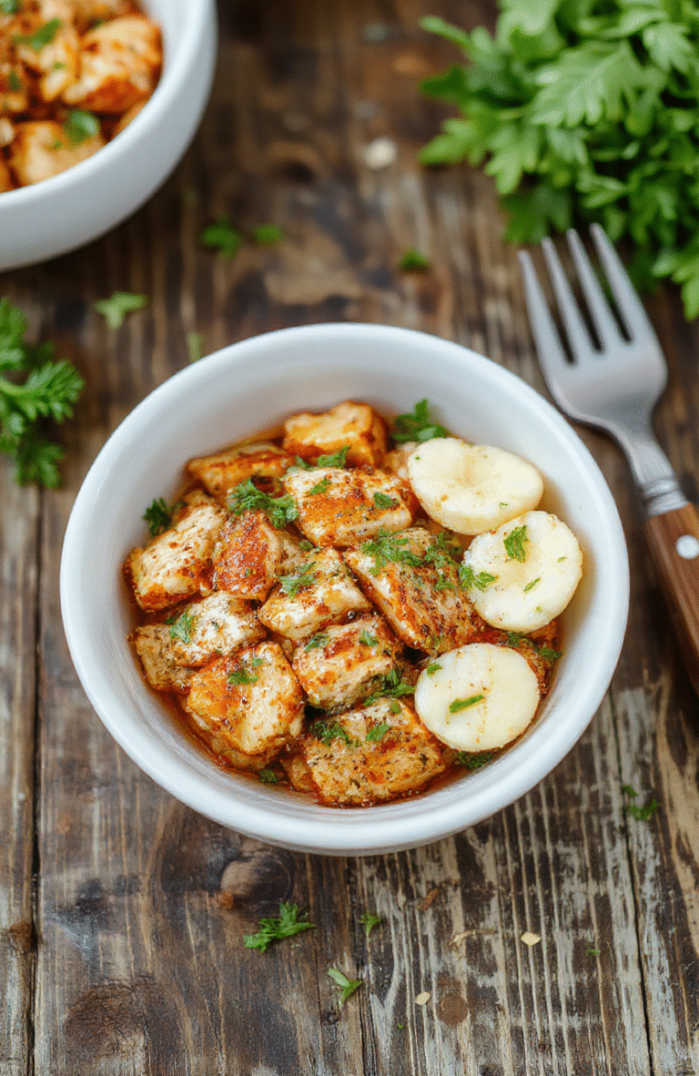 A vibrant chicken sweet potato bowl featuring roasted sweet potatoes, tender grilled chicken slices, fresh greens, and a drizzle of sauce, all beautifully plated on a rustic wooden surface with natural lighting, showcasing a colorful and appetizing healthy meal.