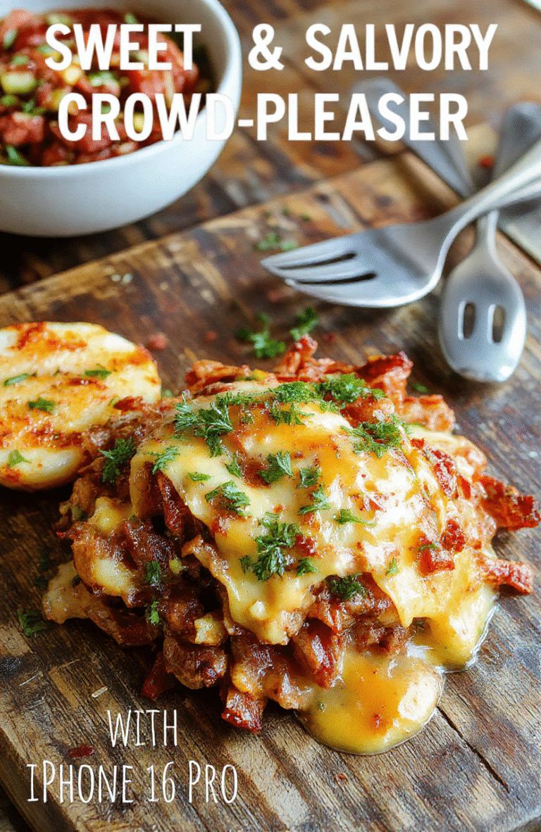 A colorful plate featuring slices of a layered dessert with swirls of caramel and chocolate, topped with fresh berries and mint, arranged on a rustic wooden table with a cozy, inviting atmosphere.