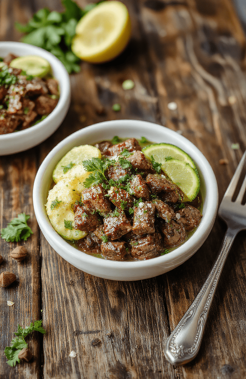 Colorful cilantro lime steak bowls showcasing grilled steak slices, fresh chopped cilantro, bright lime wedges, and seasoned rice on a rustic wooden table, vibrant and appetizing textures, styled simply with natural daylight.