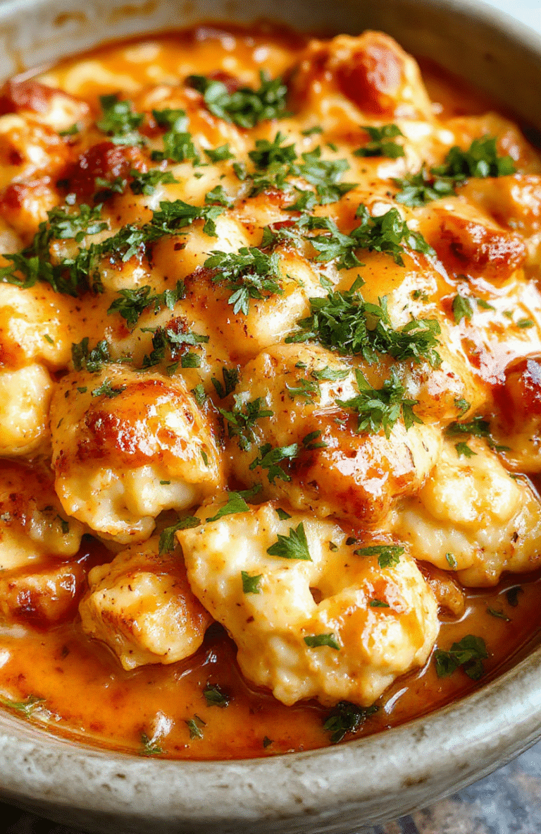 A vibrant cauliflower casserole topped with golden melted cheese, chunks of shredded buffalo chicken, drizzled with spicy buffalo sauce, garnished with green herbs, served in a rustic ceramic dish with a creamy texture visible, colorful peppers and celery sticks on the side add freshness, styled in a cozy kitchen setting with natural light.