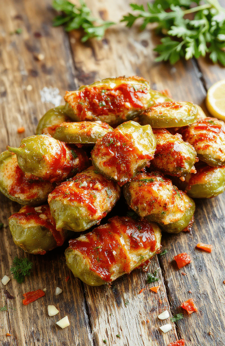 Colorful plate of crispy golden jalapeño poppers filled with creamy cheese, garnished with fresh herbs, styled on a rustic wooden table with hints of spicy red and green peppers.