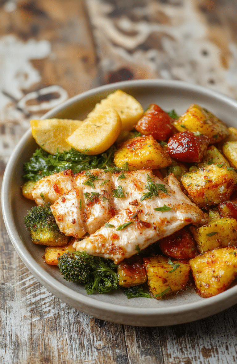 A vibrant plate featuring crispy air fryer chicken breasts with roasted colorful vegetables like bell peppers, zucchini, and cherry tomatoes. The dish is beautifully styled with fresh herbs on a rustic wooden table, showcasing textures of tender chicken and crisp vegetables with a shiny, appetizing glaze.