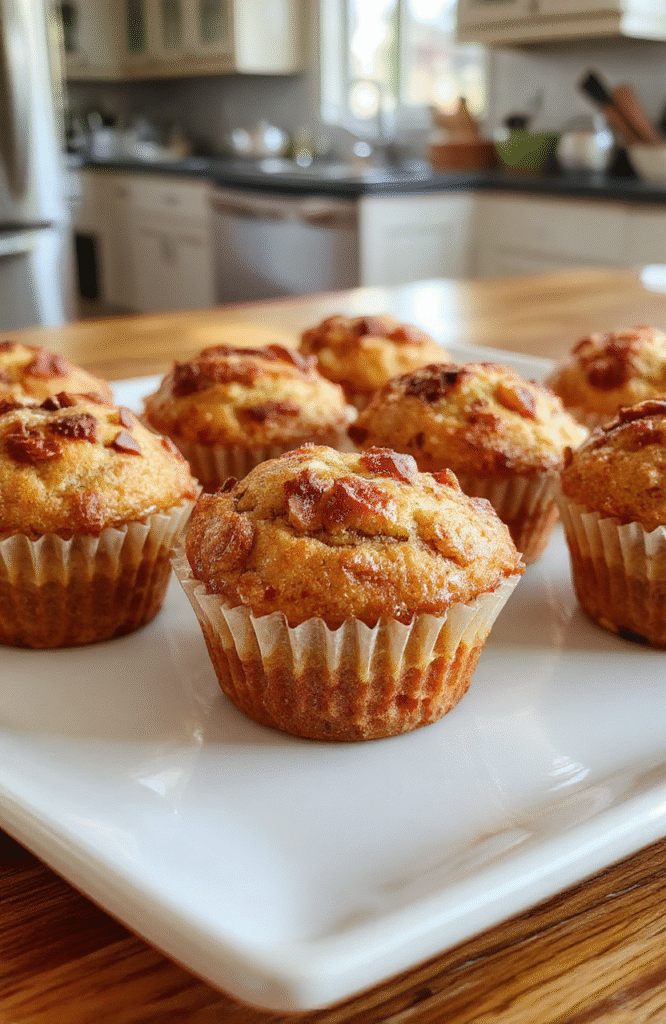 Colorful mini muffins arranged on a white plate with a paper muffin liner, soft natural light highlighting the golden-brown tops and moist crumb, styled simply for an inviting snack presentation.