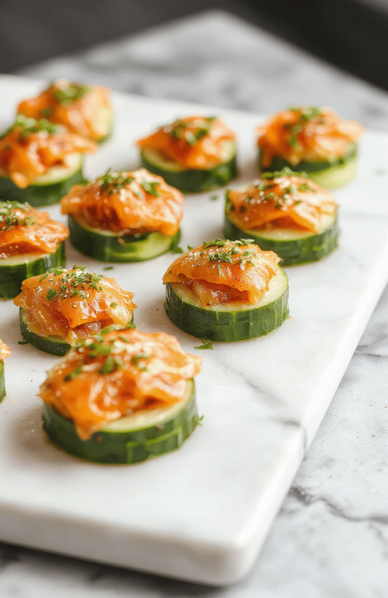 Colorful cucumber slices topped with delicate smoked salmon, cream cheese, and fresh herbs, arranged elegantly on a white plate with a blurred background of party decorations. The textures show crisp cucumber, silky salmon, and creamy cheese, styled for a sophisticated appetizer presentation.