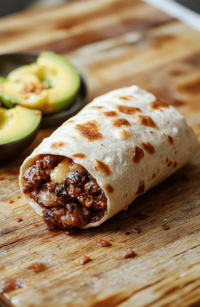 Colorful low carb crunchwrap with crispy golden-brown tortillas, fresh lettuce, melted cheese, and savory meat filling, stacked neatly on a wooden board, styled with vibrant ingredients and a rustic backdrop.