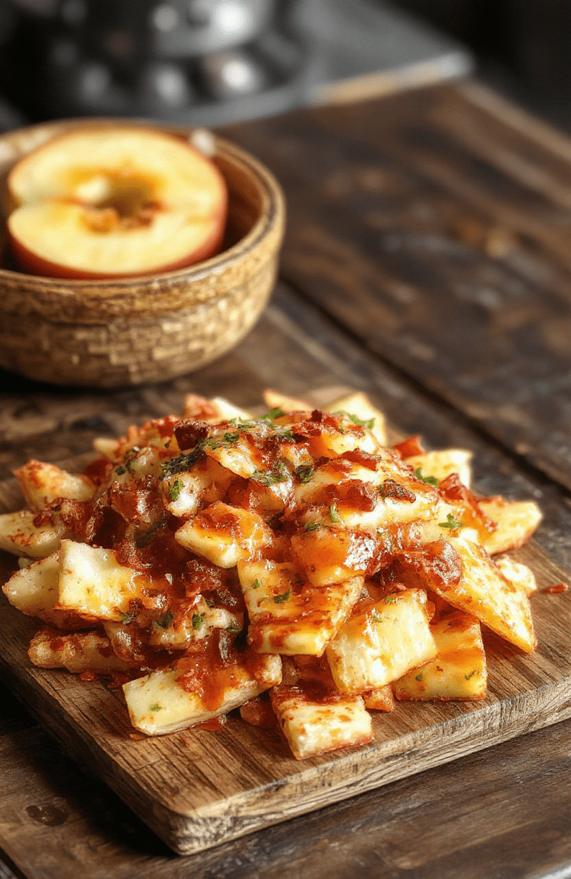 Colorful apple slices topped with melted yogurt, nuts, and tiny chocolate chips, arranged neatly on a white plate. Fresh apple slices with crunchy topping, vibrant reds, and creamy textures, styled simply with a rustic wooden background and soft natural lighting highlighting freshness.