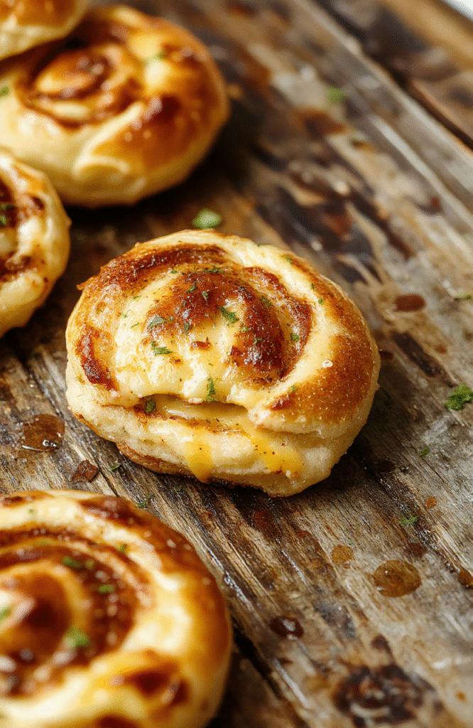 Colorful Mini Grilled Cheese Hawaiian Rolls arranged on a white plate, golden-brown crust with melted cheese visible, garnished with fresh herbs, served on a rustic wooden table, inviting and delicious presentation.