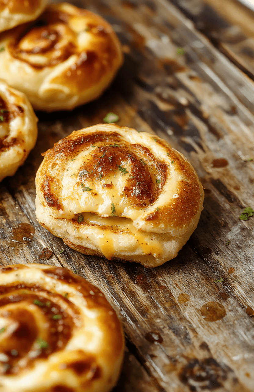 Colorful Mini Grilled Cheese Hawaiian Rolls arranged on a white plate, golden-brown crust with melted cheese visible, garnished with fresh herbs, served on a rustic wooden table, inviting and delicious presentation.