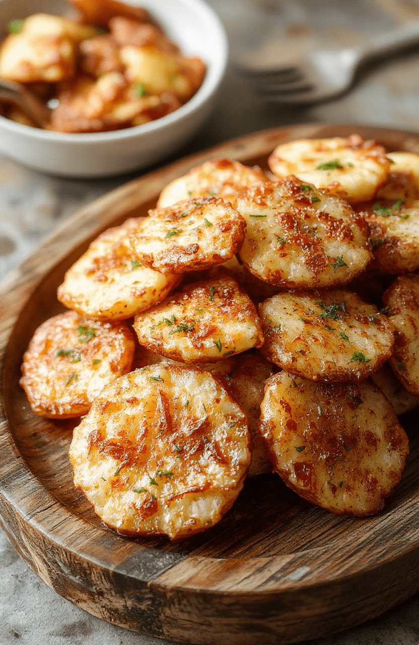 A close-up of golden, crispy-skinned baked potatoes with fluffy interiors, served on a rustic wooden platter, garnished with fresh herbs, with a creamy butter dollop on top, surrounded by a light sprinkle of sea salt and pepper, styled simply on a natural-colored cloth.
