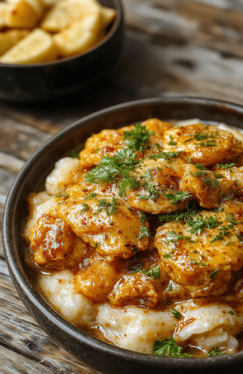 A vibrant plate of homemade butter chicken featuring tender, saucy chicken pieces coated in a rich, creamy tomato-based sauce, garnished with fresh cilantro, served with a side of fluffy steamed rice. The dish is plated on a rustic wooden table with warm lighting highlighting the glossy texture of the sauce and the golden hue of the chicken, styled simply for an inviting, comforting look.