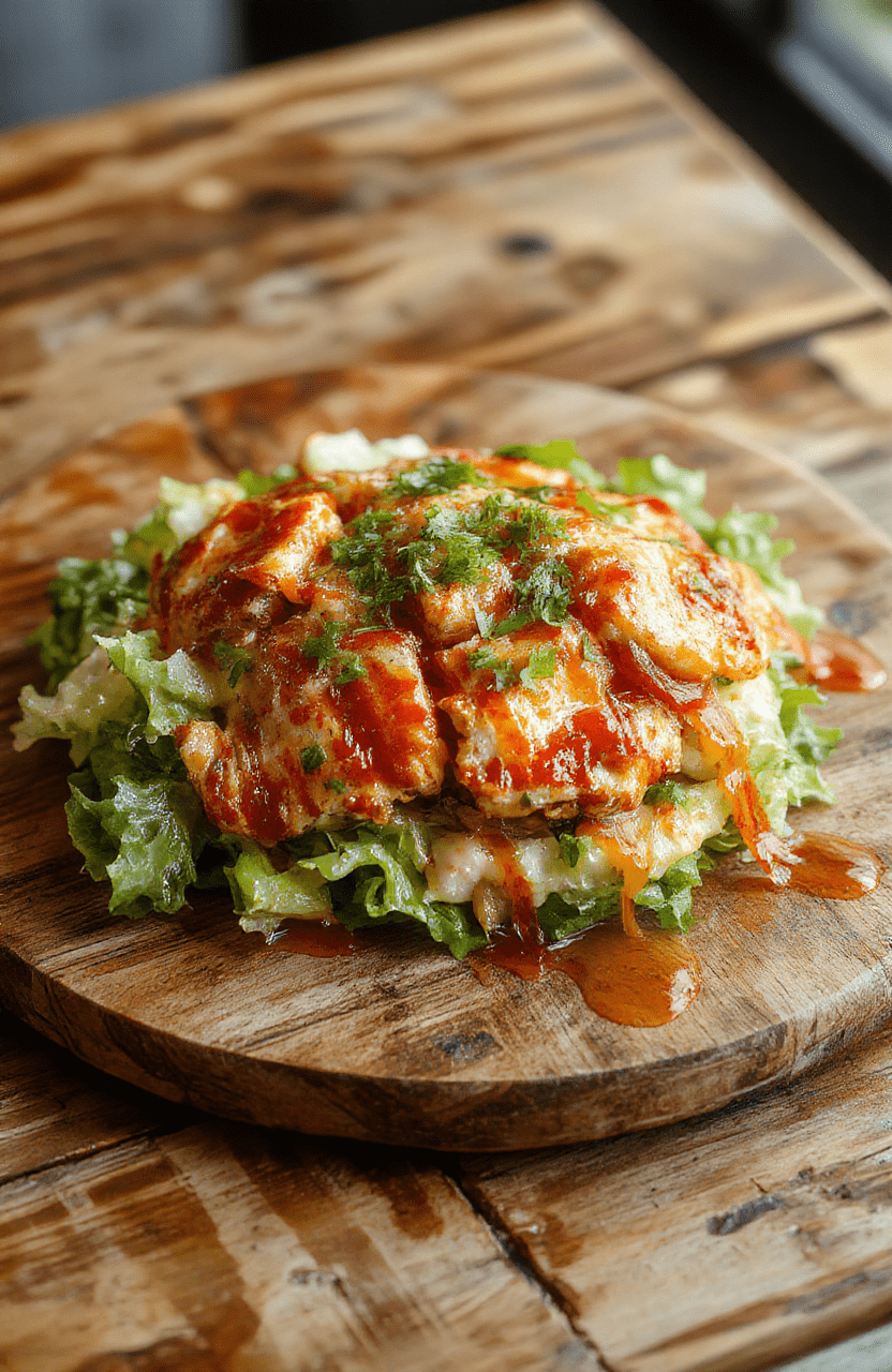 A vibrant plate of Honey Hot Chicken Salad featuring crispy chicken pieces coated in a glossy honey and hot sauce glaze, garnished with fresh greens and colorful vegetables, served in a rustic bowl with a drizzle of honey and hot sauce for contrast, inviting textures and appetizing presentation.