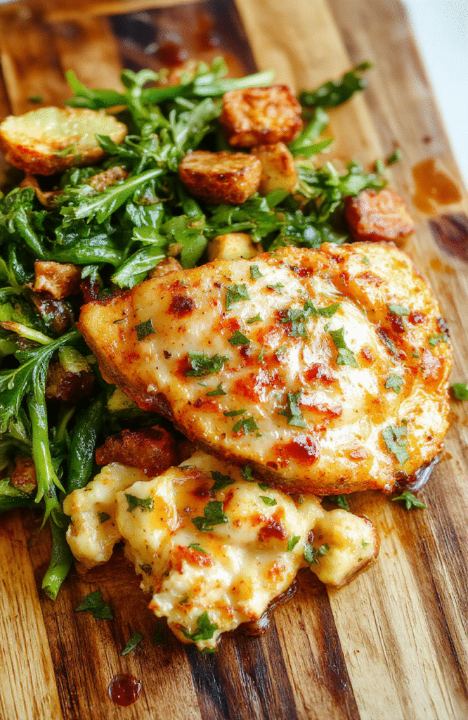 Colorful sheet pan of roasted cherry tomatoes, crisp-tender broccoli florets, golden-red bell peppers, caramelized red onion wedges, and seasoned chickpeas with olive oil glisten under natural light on a clean parchment-lined baking sheet. Fresh parsley is scattered over top.