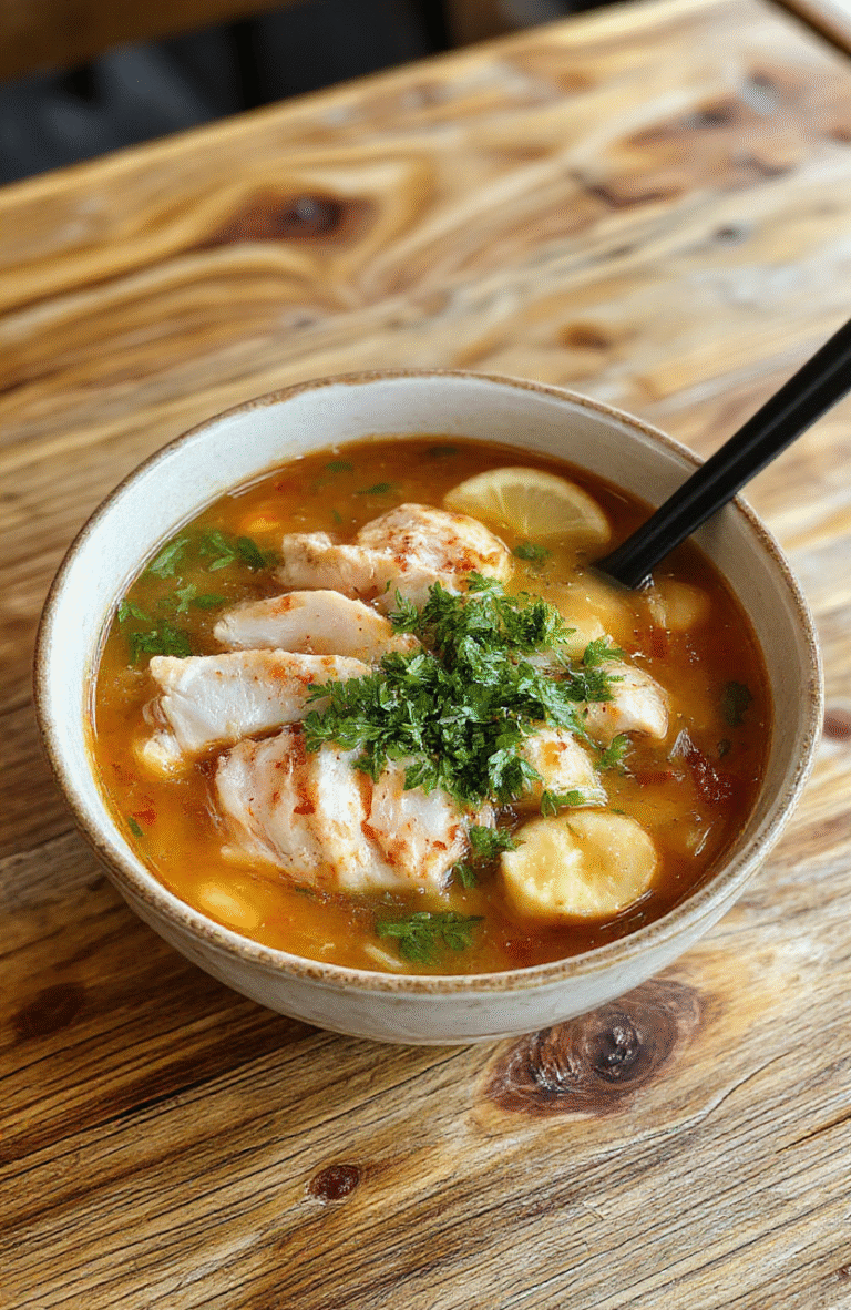A steaming bowl of aromatic chicken pho with tender shreds of white chicken breast, soft rice noodles, bright green scallions, thin slices of crimson red onion, fresh cilantro sprigs, and a sprinkle of lime wedges on top, served in a rustic ceramic bowl against a warm wooden table.