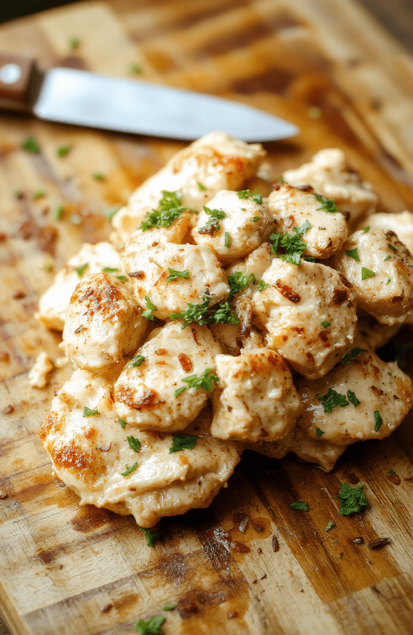 A vibrant bowl of tender butter chicken with rich orange-red gravy, featuring pieces of cooked chicken in creamy tomato-based sauce, garnished with fresh cilantro and a drizzle of cream, served beside a scoop of fluffy white basmati rice on a rustic wooden board.