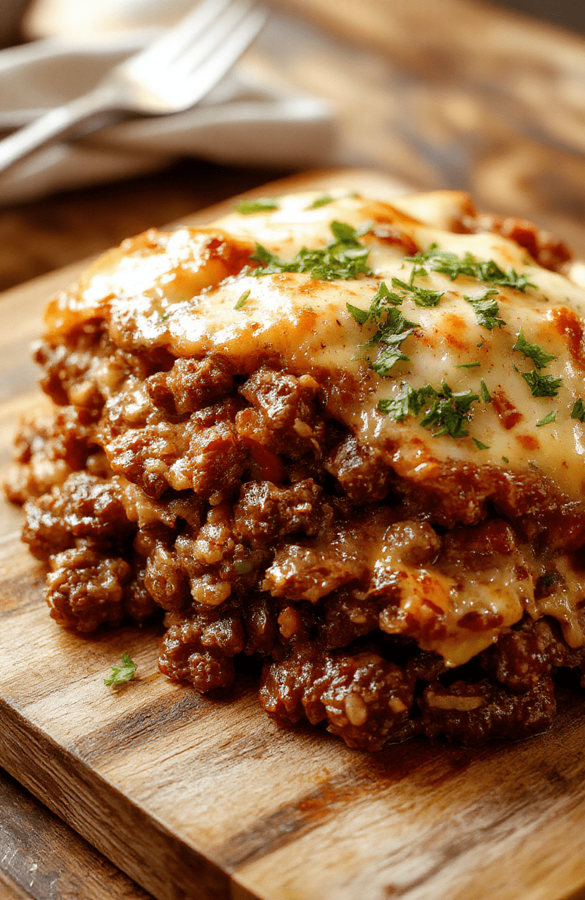 A rustic foil-wrapped hobo casserole baked in a cast-iron skillet, open to reveal layers of browned ground beef, tender potatoes, diced carrots, yellow onions, and melty cheddar cheese, with a golden-brown crispy top, garnished with fresh parsley, served hot on a wooden cutting board.