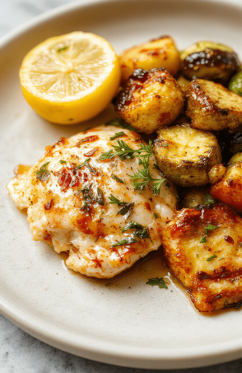 Vibrant plate with grilled lemon-garlic chicken breast slices beside a colorful mix of roasted rainbow bell peppers, zucchini, and cherry tomatoes, drizzled with fresh olive oil and parsley, served in a lightweight BPA-free meal prep container with a side of quinoa on the side.
