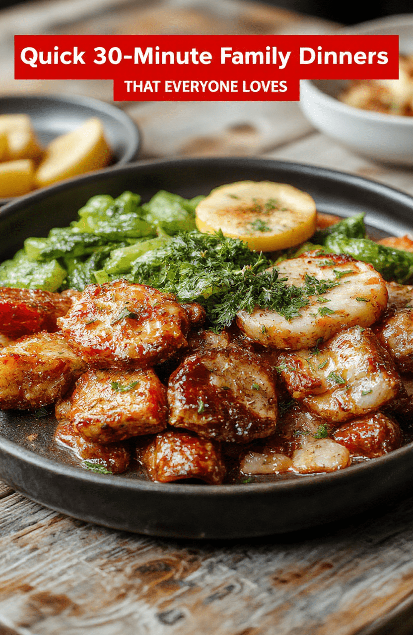 A vibrant, heaping 12-inch ceramic plate centers perfectly pan-seared chicken thighs with golden-brown skin, served alongside roasted rainbow carrots, baby potatoes, and a handful of fresh parsley. Steam rises gently from the dish, and a drizzle of golden olive oil glistens on top. The plate rests on a rustic wooden table with soft natural light and shallow depth of field.