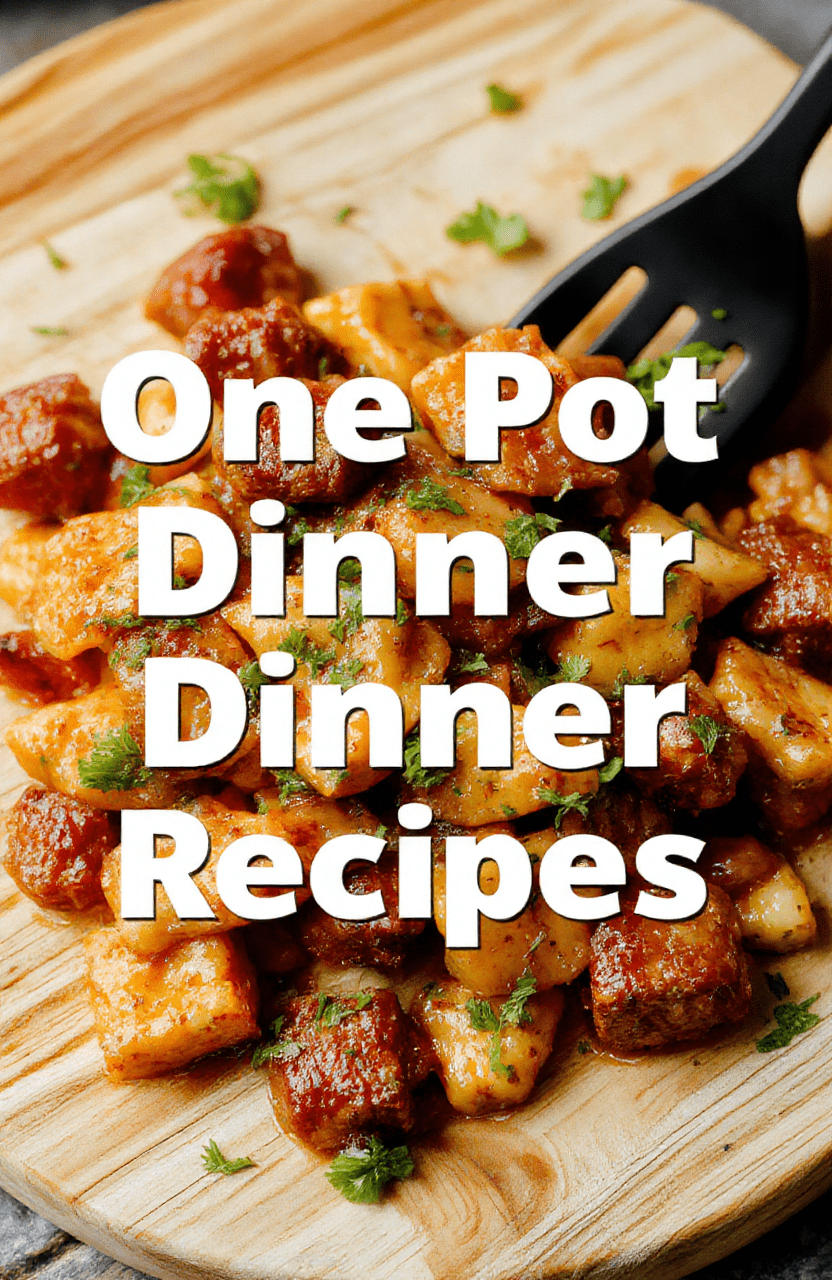 A rustic ceramic bowl filled with a hearty one-pot dinner featuring tender chicken, golden-brown potatoes, vibrant green broccoli florets, and rich tomato sauce, garnished with fresh parsley, all plated on a warm wooden board with soft natural light and shallow depth of field