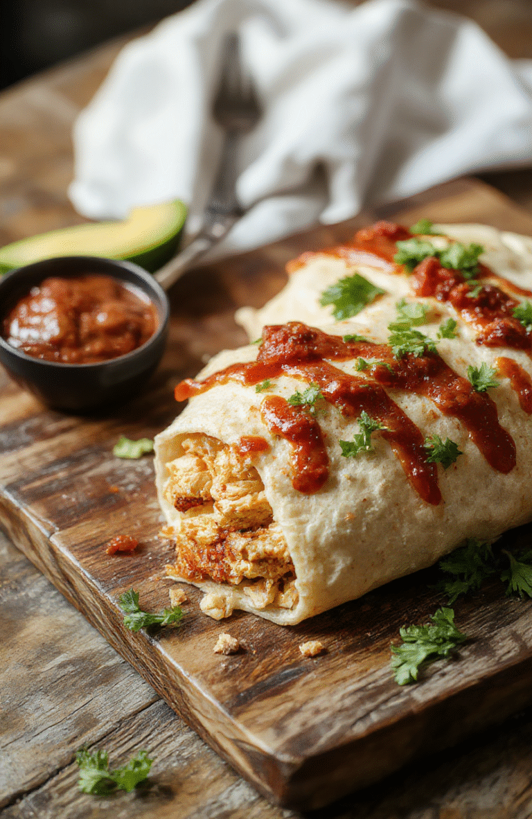 VibrantSpicy Chipotle Chicken Burritos wrapped in warm flour tortillas, cut diagonally to reveal layered filling of juicy chicken, black beans, sharp cheddar cheese, avocado slices, pico de gallo, and fresh cilantro, arranged on a rustic wooden board with lime wedges and chipotle sauce drizzle
