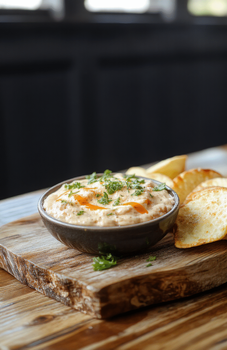 Rich and creamy buffalo chicken dip in a rustic ceramic baking dish, topped with melted cheddar and Swiss cheese, drizzled with blue cheese dressing, garnished with chopped green onions and crispy bacon bits, served with tortilla chips and celery sticks on the side, vibrant red-orange and white color contrast against a wooden board, soft natural light, shallow depth of field.