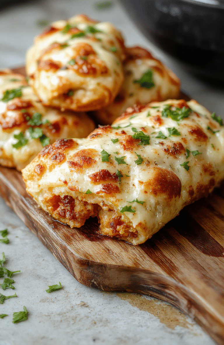Golden-brown, uniformly sized pizza rolls with bubbly melted mozzarella and rich red marinara peeking through cracks, arranged in a rustic wooden bowl on a light oak kitchen counter, dusted with fresh parsley and a light drizzle of olive oil, soft shadows and natural daylight enhancing their crispy texture.